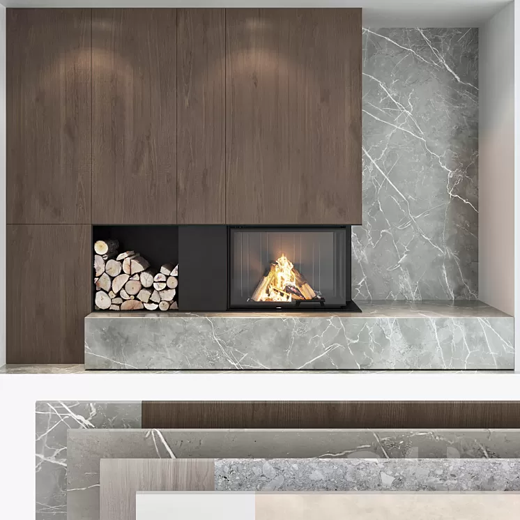 Decorative wall with fireplace set 04 3D Model
