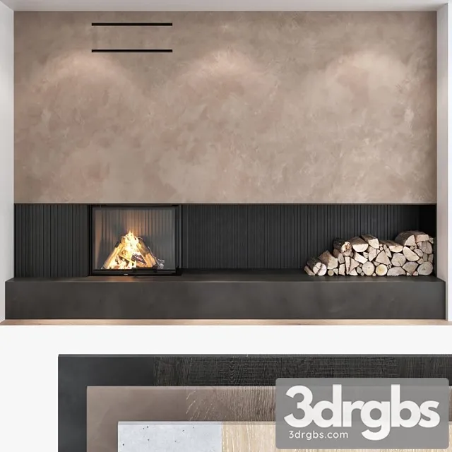 Decorative wall with fireplace set 06 3D Model Download