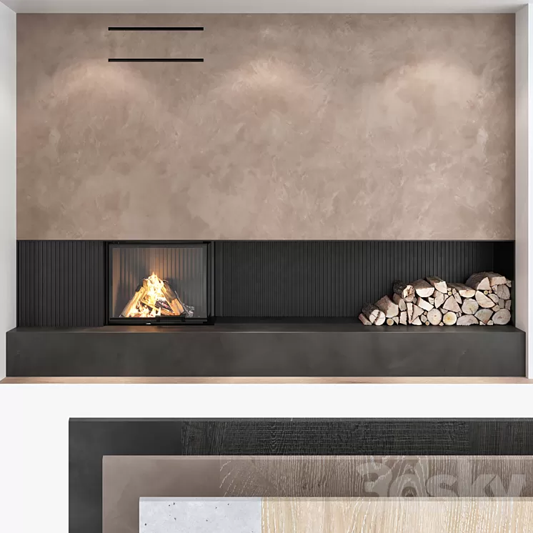 Decorative wall with fireplace set 06 3D Model
