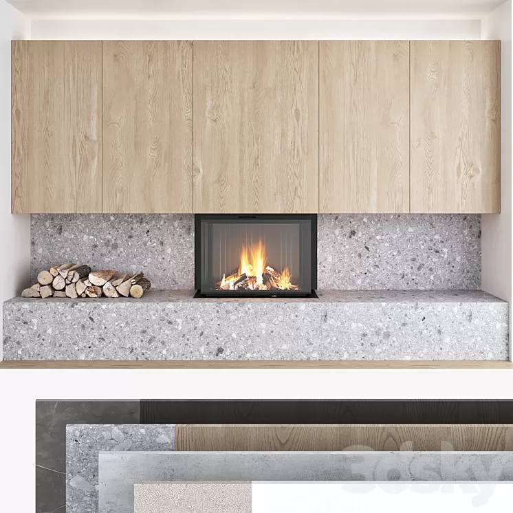 Decorative wall with fireplace set 10 3D Model