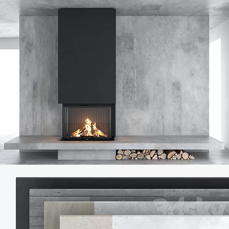 Decorative wall with fireplace set 12 3D Model