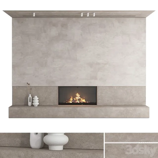 Decorative Wall with Fireplace Set 27 3D Model