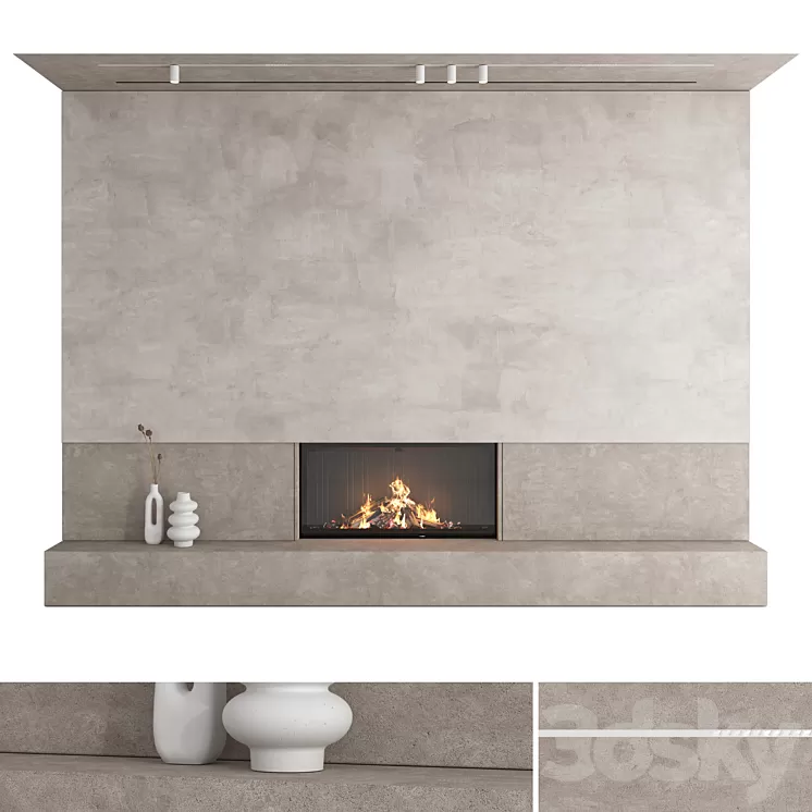 Decorative wall with fireplace set 27 3D Model Free Download