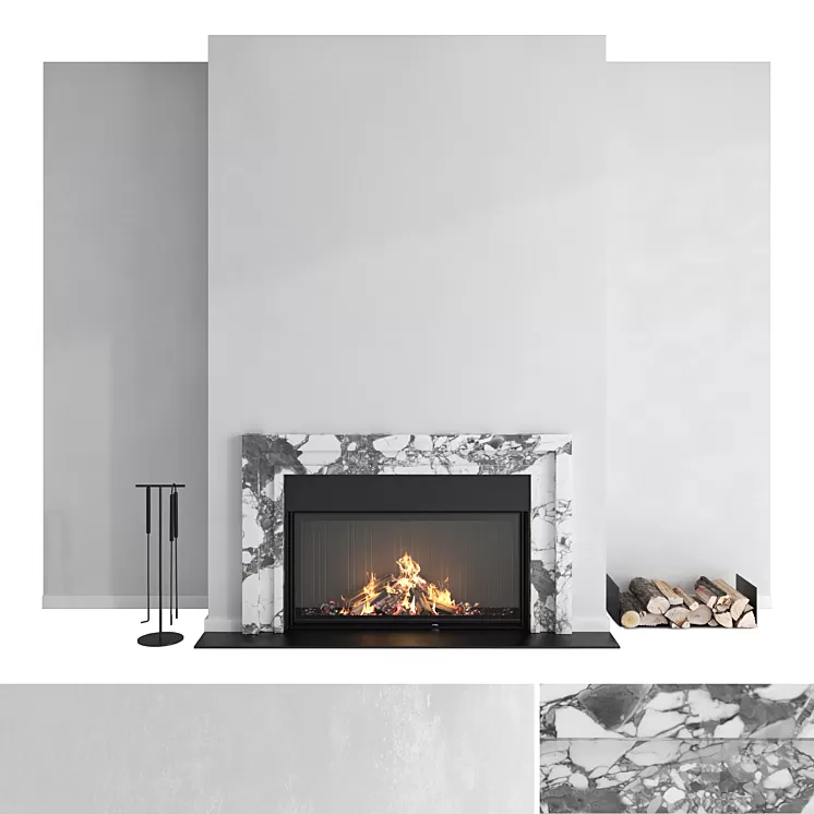 Decorative wall with fireplace set 43 3D Model Free Download
