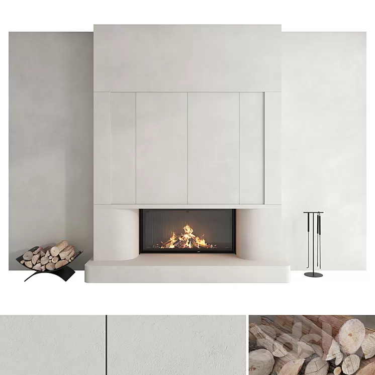 Decorative wall with fireplace set 47 3D Model Free Download