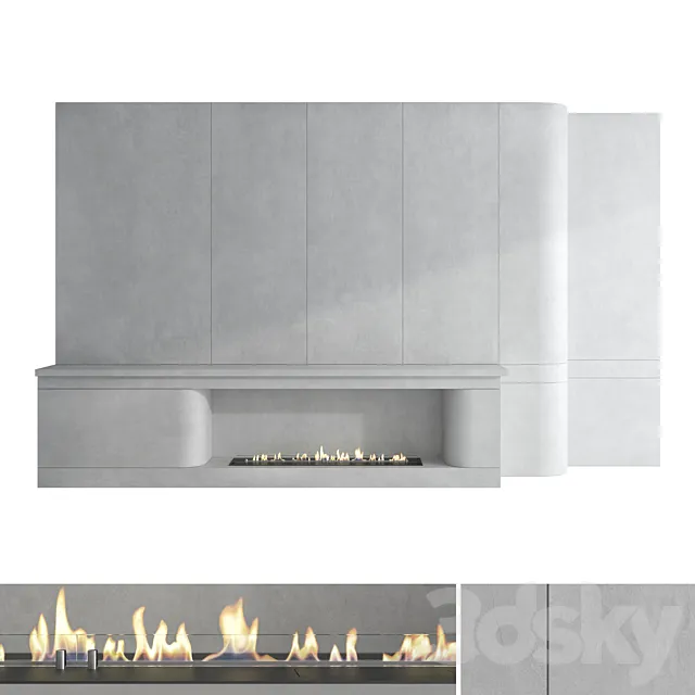 Decorative wall with fireplace set 53 3D Model
