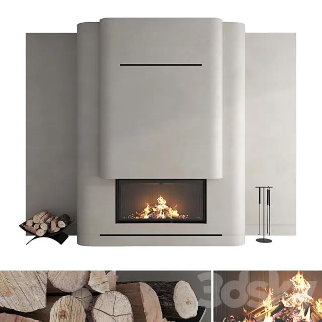 Decorative wall with fireplace set 56 3D Model
