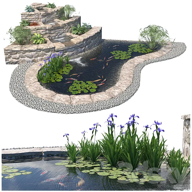 Decorative waterfall 01 3D Model