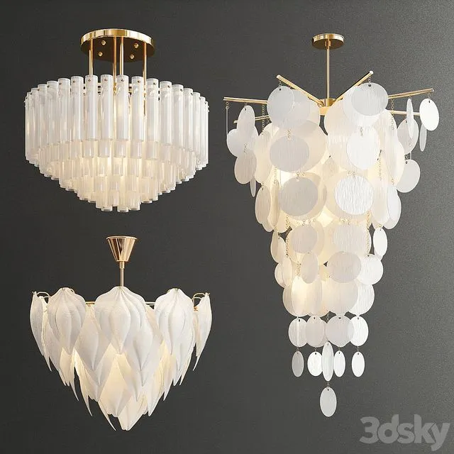 Decorative White Glass Chandelier 3D Model