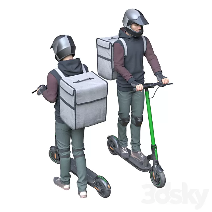 Delievery man on an electric scooter 3D Model Free Download