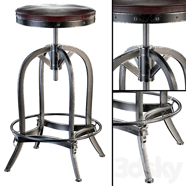 Dempsey Swivel Iron Bar Stool. Brown Leather 3DModel