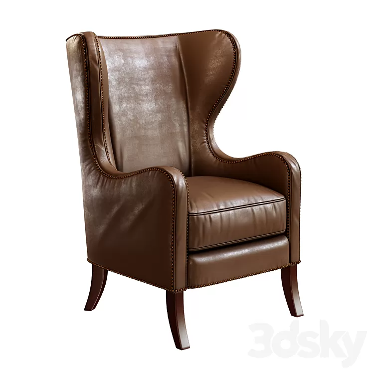 Dempsey Wingback Chair Bourbon Leather 3D Model