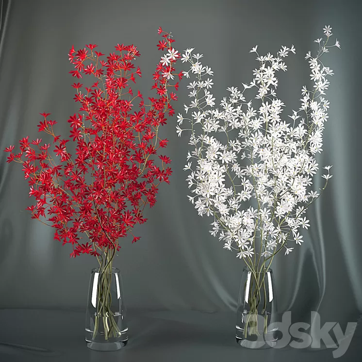 Dendrobium Orchid flowers (red \/ white) 3D Model Dendrobium Orchid flowers (red \/ white) 3D Model