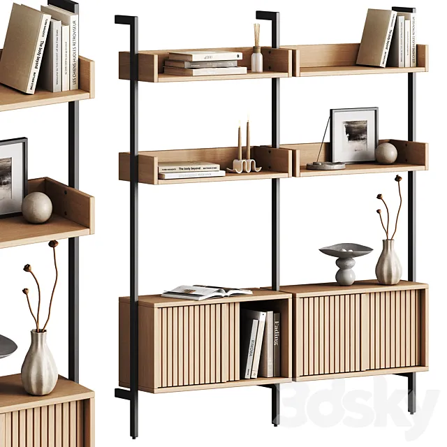 Dennett modular shelving unit with decor 3D Model