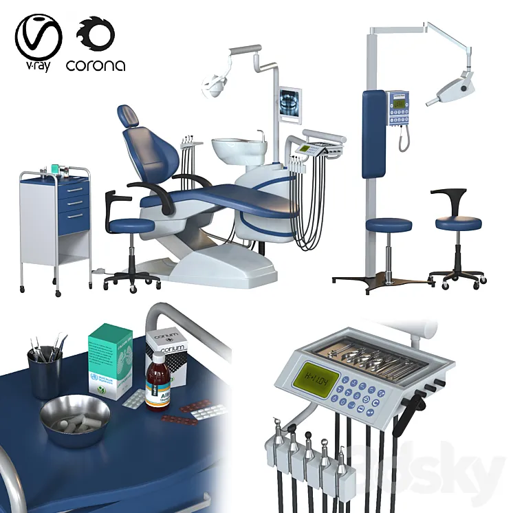 dental chair unit set (hospital equipment VOL 3) 3D Model Free Download