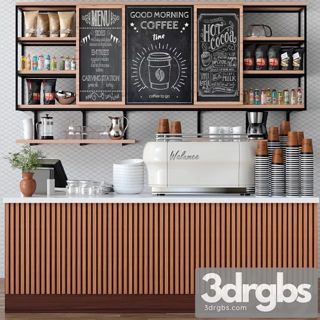 Design Project Cafe In Ethnic Style With Coffee Machine And Polkah Accessories 3D Model Download