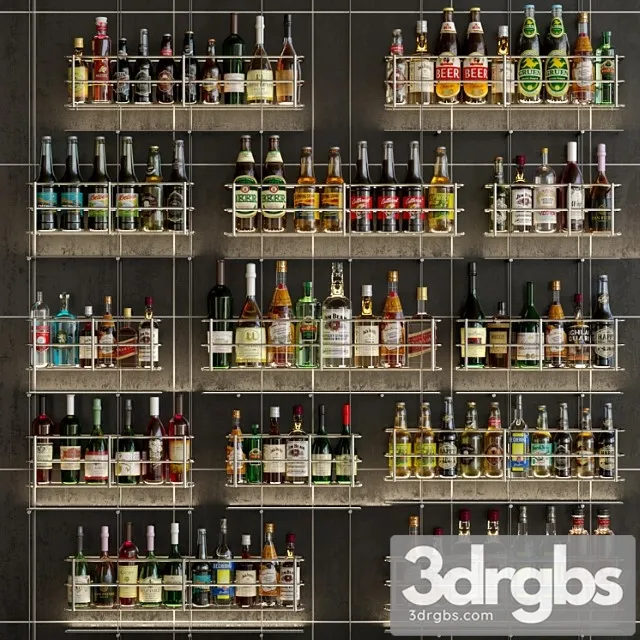 Design project of a bar or restaurant with a beautiful arrangement of bottles. alcohol 3D Model Download