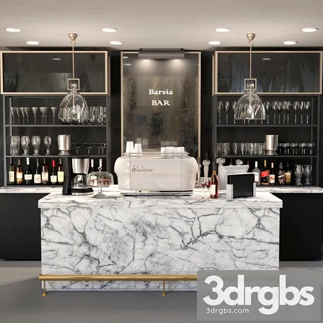 Design project of a bar with a marble bar and wine. alcohol 3D Model Download
