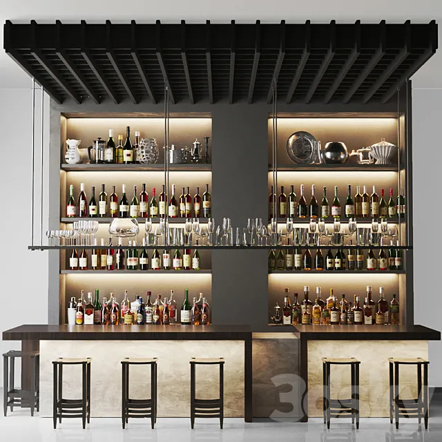 Design project of a bar with wine and sparkling. Alcohol collection. Bar 3D Model