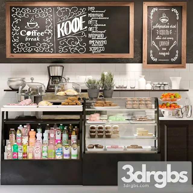 Design project of a cafe with a showcase with desserts and confectionery 3 3D Model Download