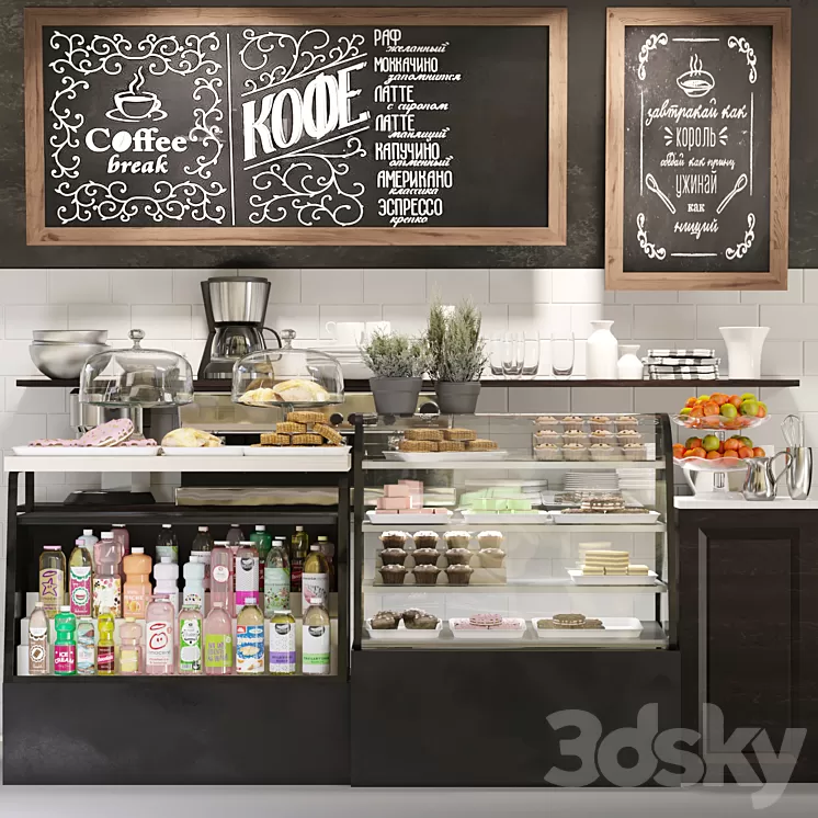 Design project of a cafe with a showcase with desserts and confectionery 3 3D Model