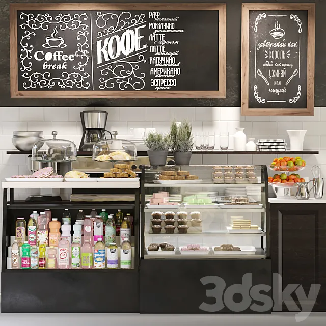 Design project of a cafe with a showcase with desserts and confectionery 3 3DModel