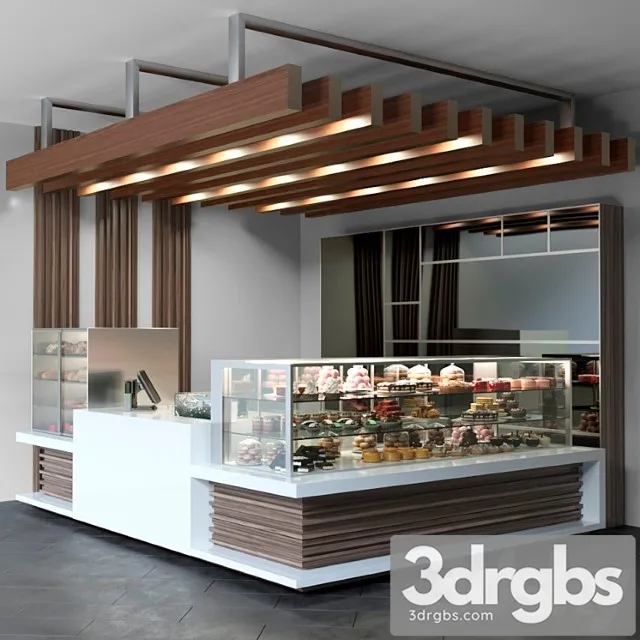 Design project of a coffee point with a confectionery showcase and desserts. cafe 3D Model Download