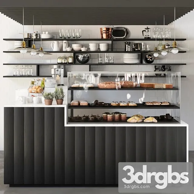 Design project of a coffee point with a refrigerator with desserts. cafe 3D Model Download