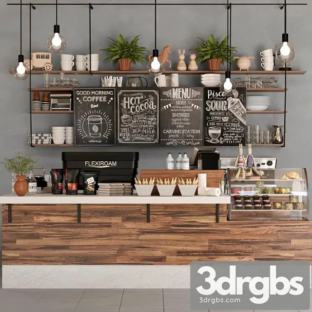 Design project of a coffee point with desserts sweets and a coffee machine. coffee house 3D Model Download