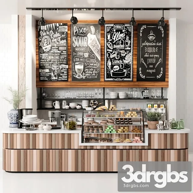 Design project of coffee point with desserts and sweets. cafe 3D Model Download