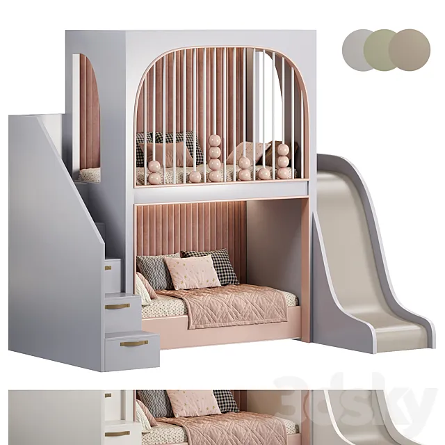 Designer two-level bed Kids room 07 3D Model Designer two-level bed Kids room 07 3D Model