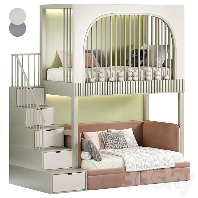 Designer two-level bed Kids room 09 3D Model Designer two-level bed Kids room 09 3D Model