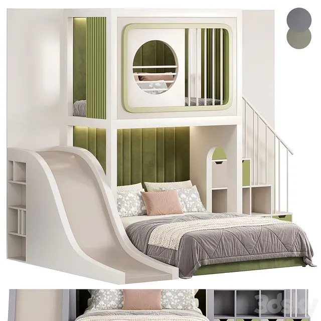 Designer two-level bed Kids room 10 3D Model Designer two-level bed Kids room 10 3D Model