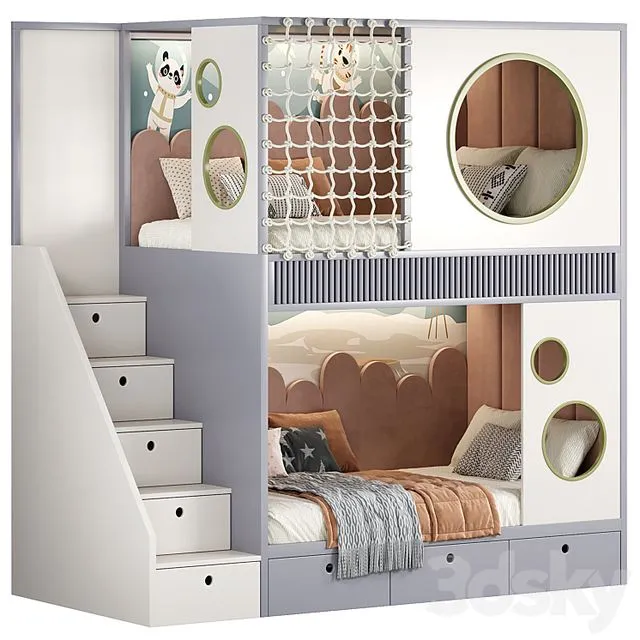 Designer two-level bed Kids room 20 3D Model Designer two-level bed Kids room 20 3D Model