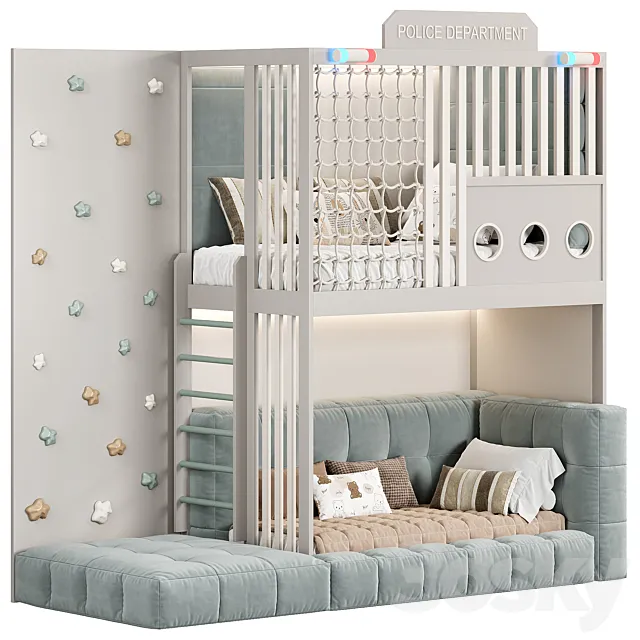 Designer two-level bed Kids room 3D Model