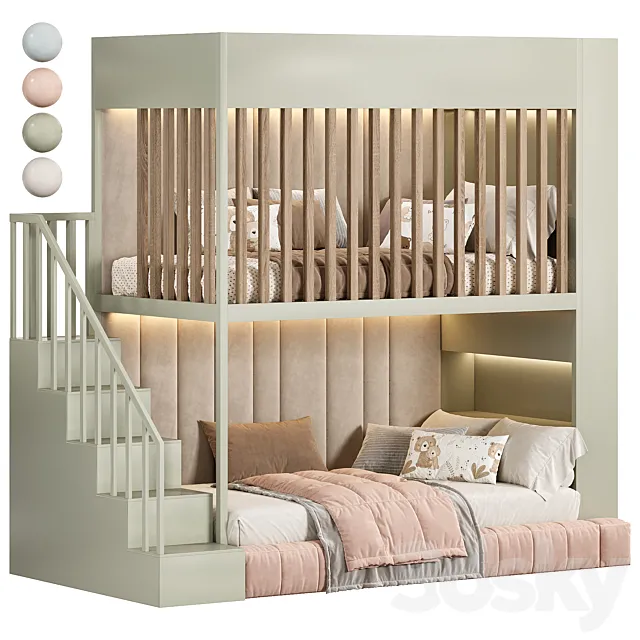 Designer two-level bed Kids room 3D Model
