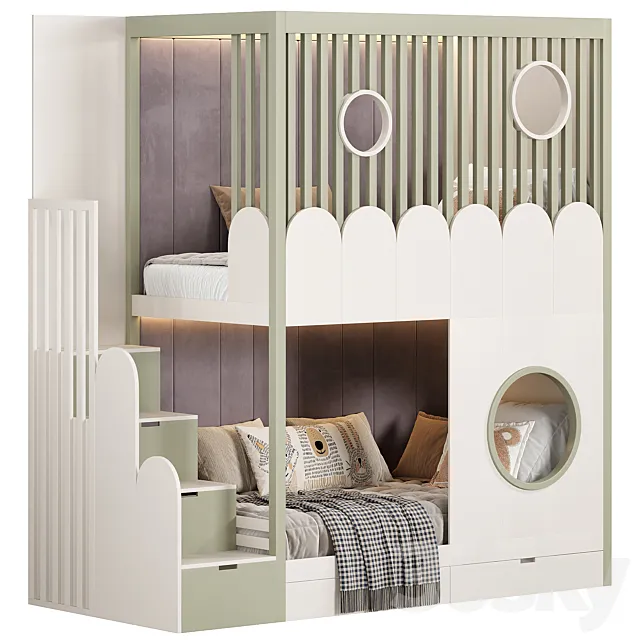 Designer two-level bed Kids room 3D Model