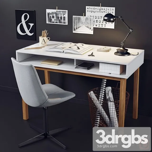 Desk and chair with la redoute decor 2 3D Model Download