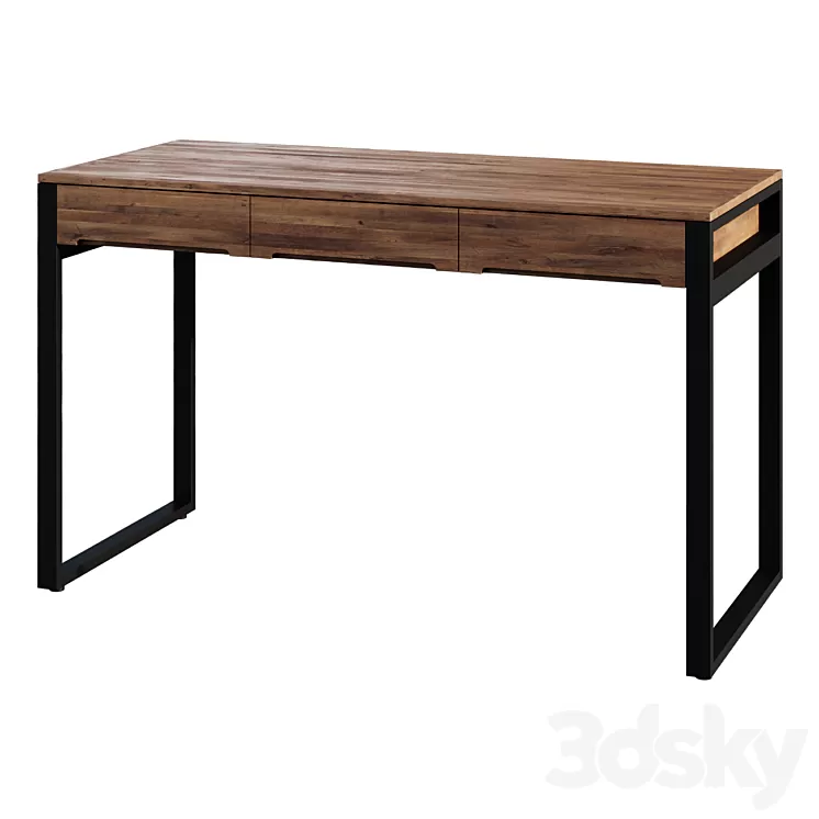 Desk Modern Wooden Natural & Black Office Desk with Drawers & Metal Legs 3D Model Free Download