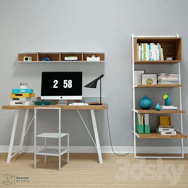 Desk set with shelves 3DModel Desk set with shelves 3DModel
