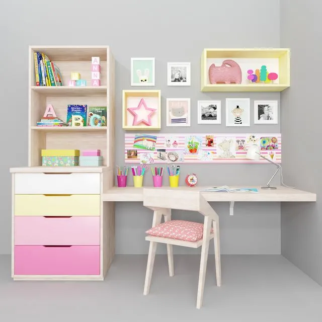 Desk with decor in the nursery 3D Model