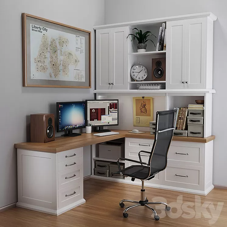 Desktop in white 3D Model