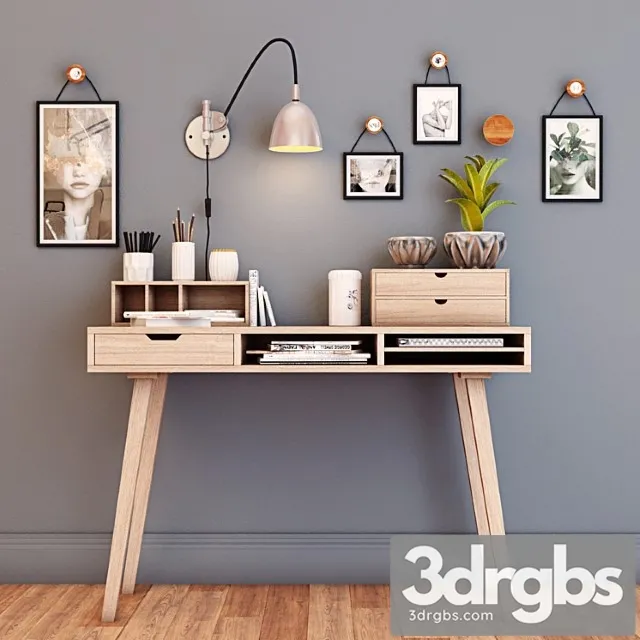 Desktop With Decor 3D Model Download