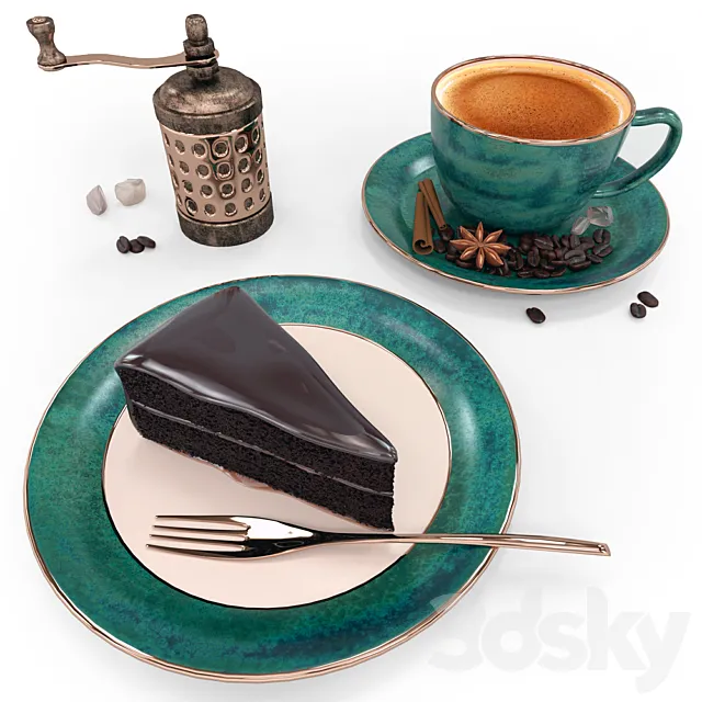 Dessert set. coffee. cake. 3DModel