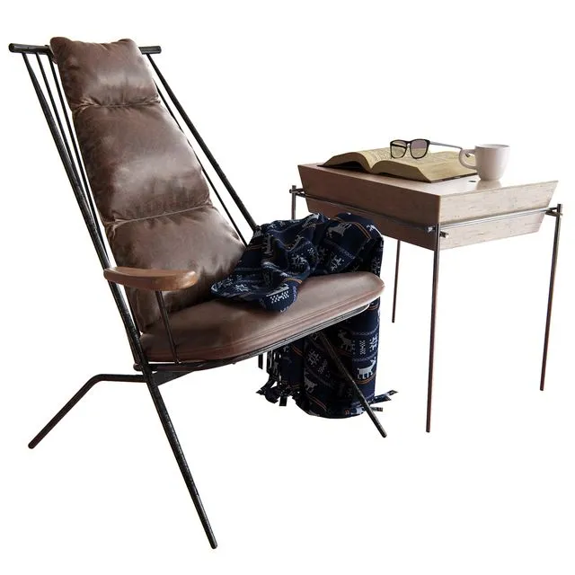 Dialma Brown Armchairs DB004028 and Side Table DB004555 3D Model