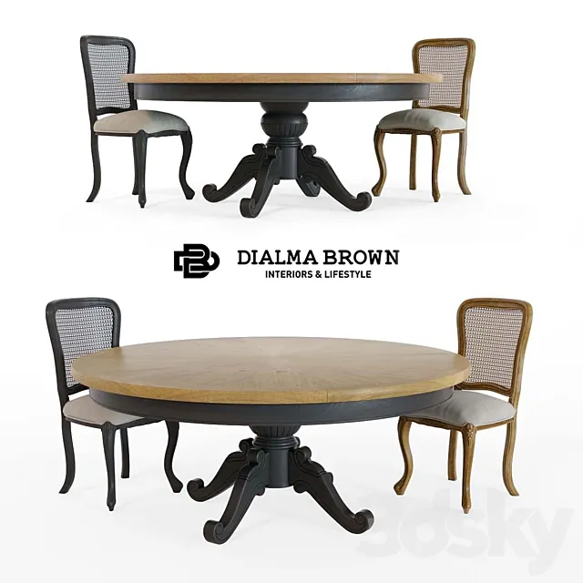 Dialma Brown table and chair 3D Model