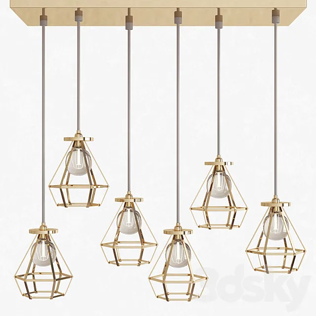Diamond Gold Geometry Hanging Pendant Light 3D Model