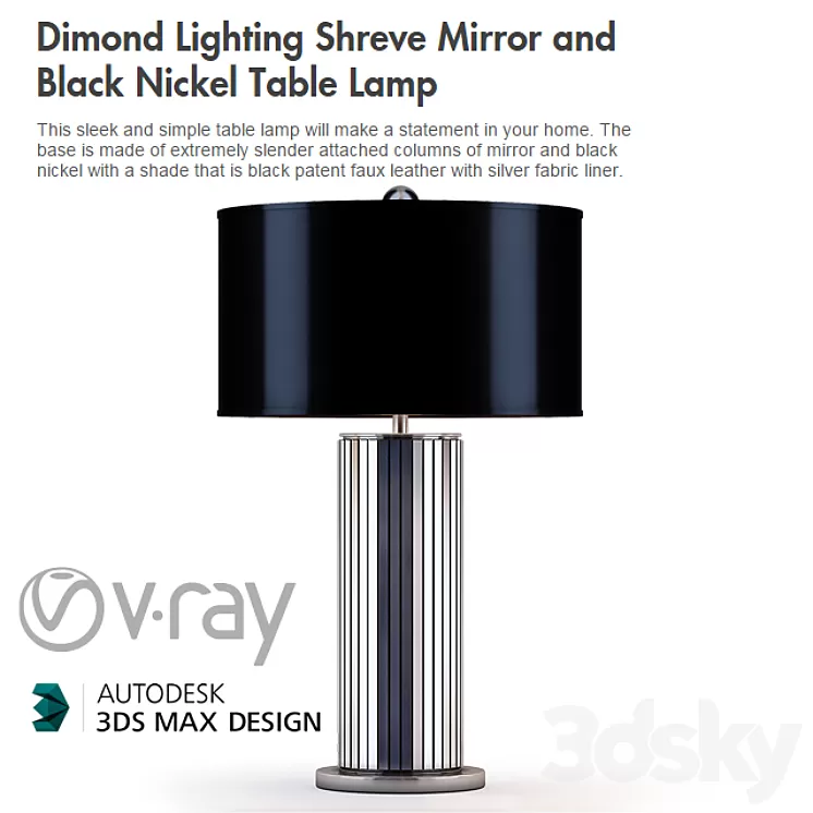 Dimond Lighting Shreve Mirror and Black Nickel Table Lamp 3D Model Dimond Lighting Shreve Mirror and Black Nickel Table Lamp 3D Model