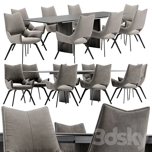 Dining chair BC1241 and table Meteor 180 3D Model Dining chair BC1241 and table Meteor 180 3D Model