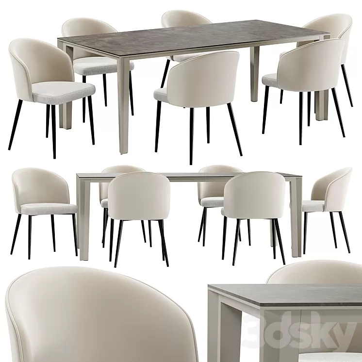 Dining chair Ornella and table Skin 3D Model Free Download